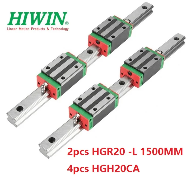 2pcs Hiwin linear guide HGR20-1500MM + 4pcs HGH20CA linear narrow blocks for cnc