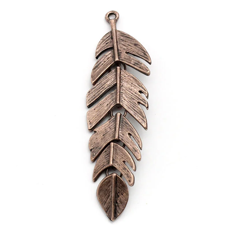 Doreen Box Lovely Charm Pendants Leaf Antique Copper 6.2cm x 1.7cm,10PCs (B24697)