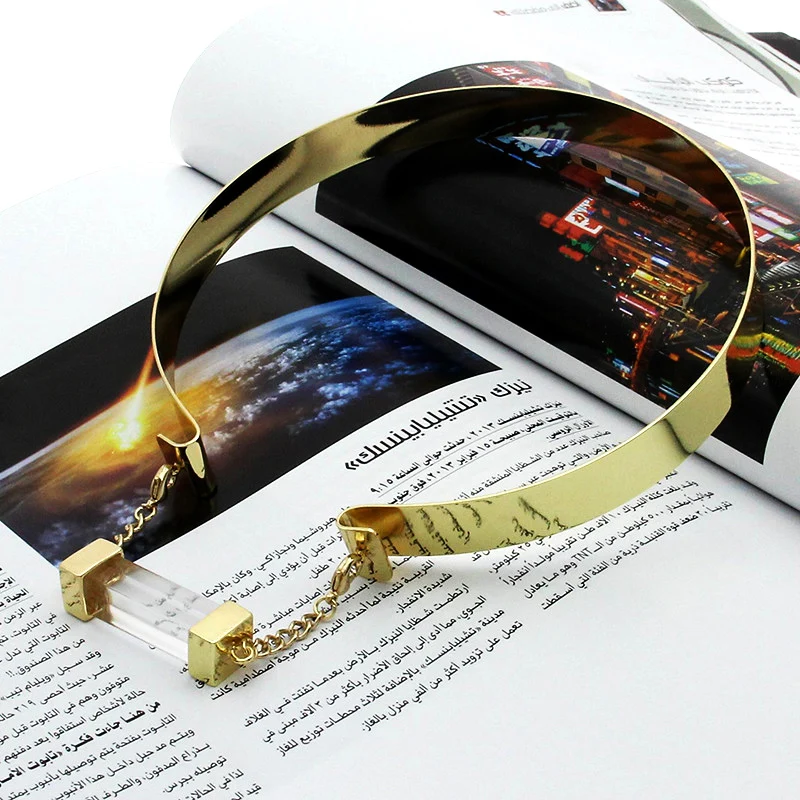 MANILAI Alloy Torques Choker Necklace Gold Color Fashion Acrylic Pendants Bib Collar Statement Necklaces For Women Maxi Jewelry