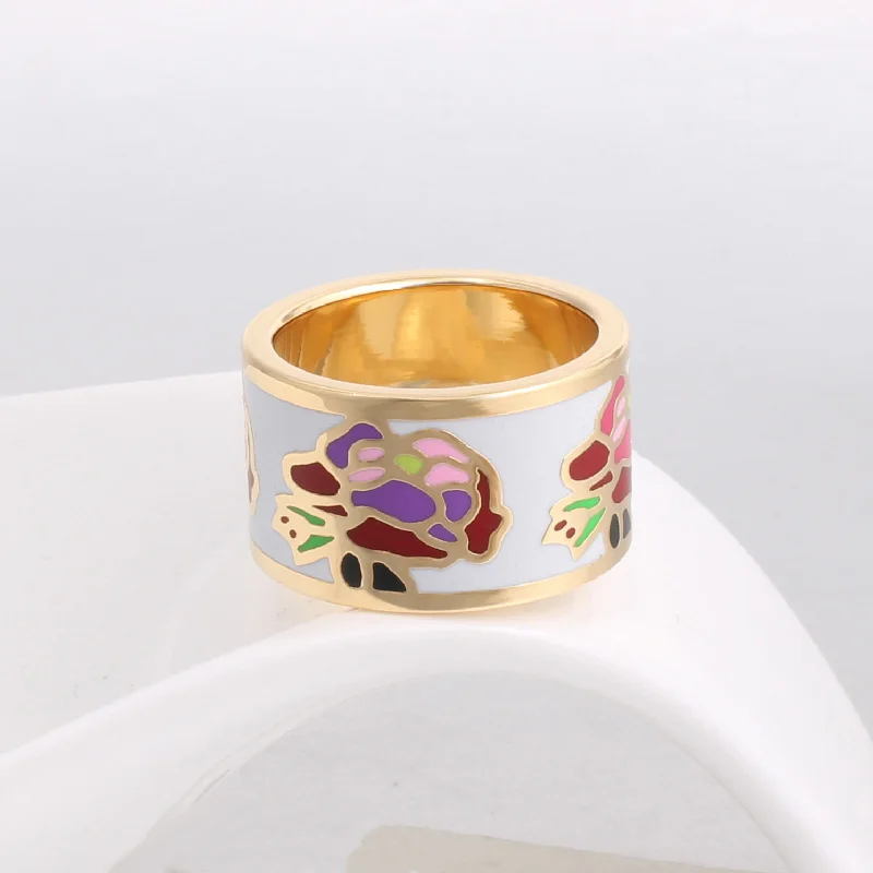 High Quality Flowers Rings for Women Stainless Steel Enamel Jewelry White Pink Ring Mother Gift