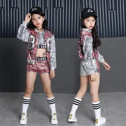 Kids Hip Hop Stage Costume Girls  Ballroom Dance Clothes Streetwear Loose Children Dancewear Jazz Fashion Style Shorts Tops