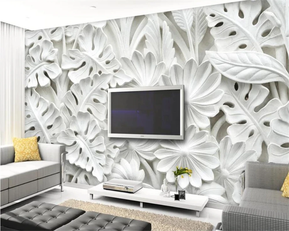 

Beibehang Custom wallpaper leaves pattern Plaster embossed TV background wall home decor living room bedroom murals 3d wallpaper