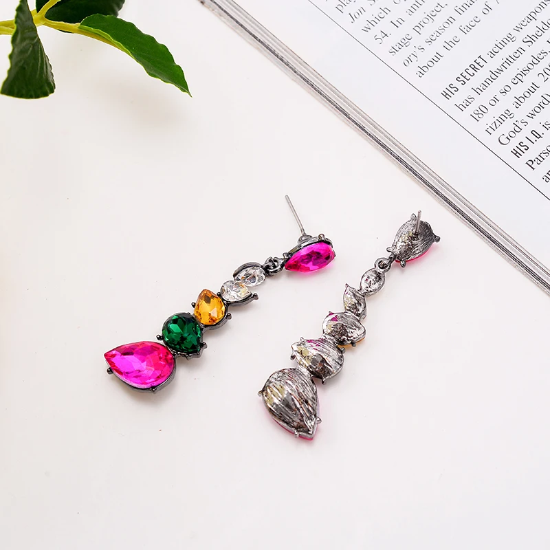 Mixed Colors Crystal Water Drops Dangle Earrings Metal Crystal Drop Earrings Fashion Women Jewelry Christmas Gift