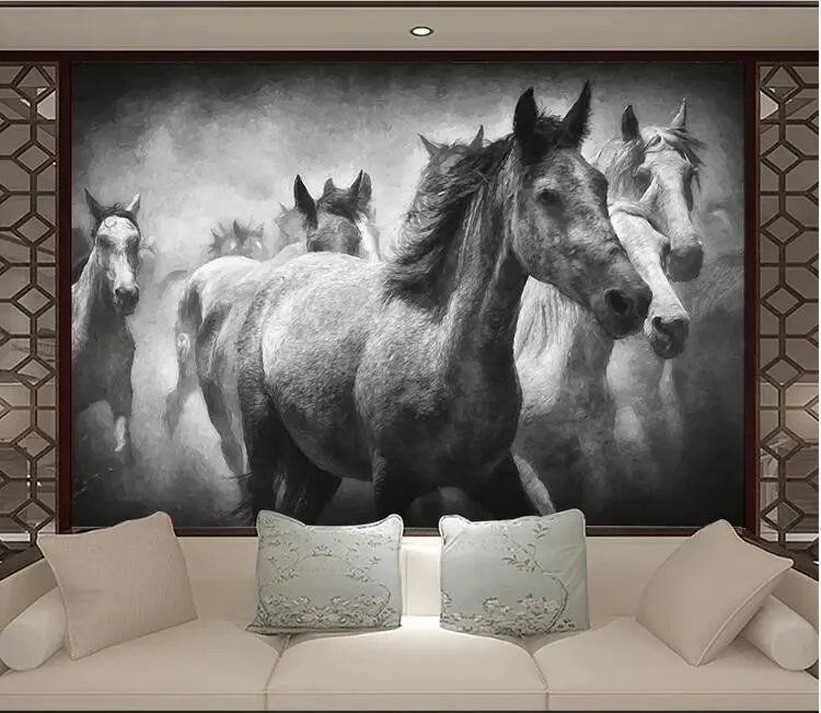 

papier peint mural 3d Flying horse black and white oil painting mural wallpaper background wallpaper for walls 3 d