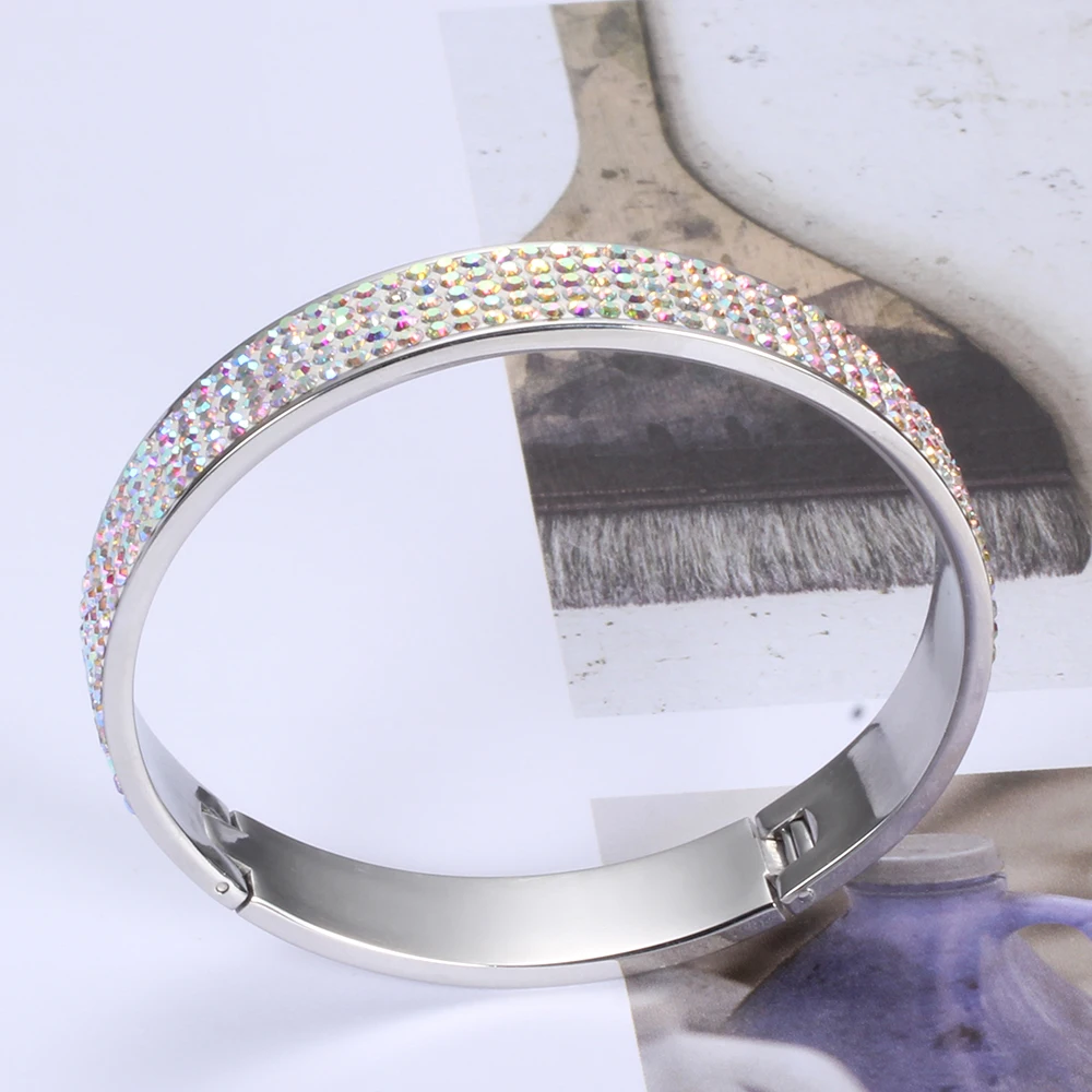 Wholesale Price AB Color Crystal Women Bangles Custom Jewelry Stainless Steel Jewelry Bangles With Crystals