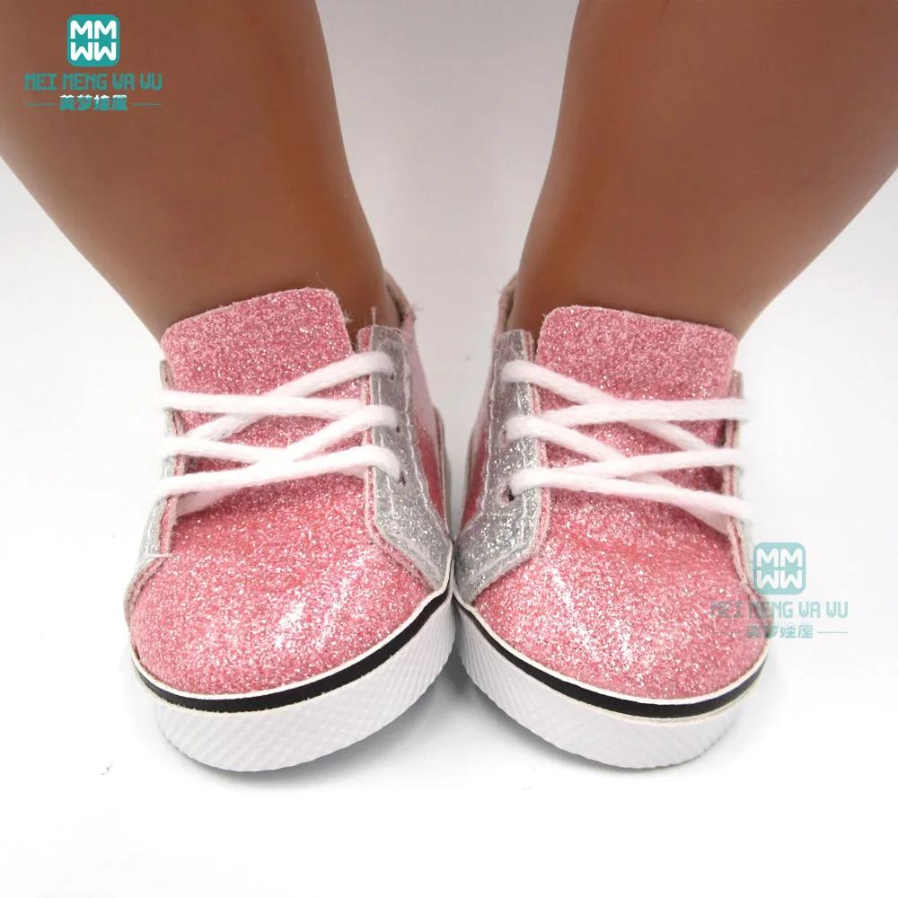 2019 NEW Baby shoes for doll fit 43cm new born doll accessories and American doll Pink sequined sneakers, casual shoes