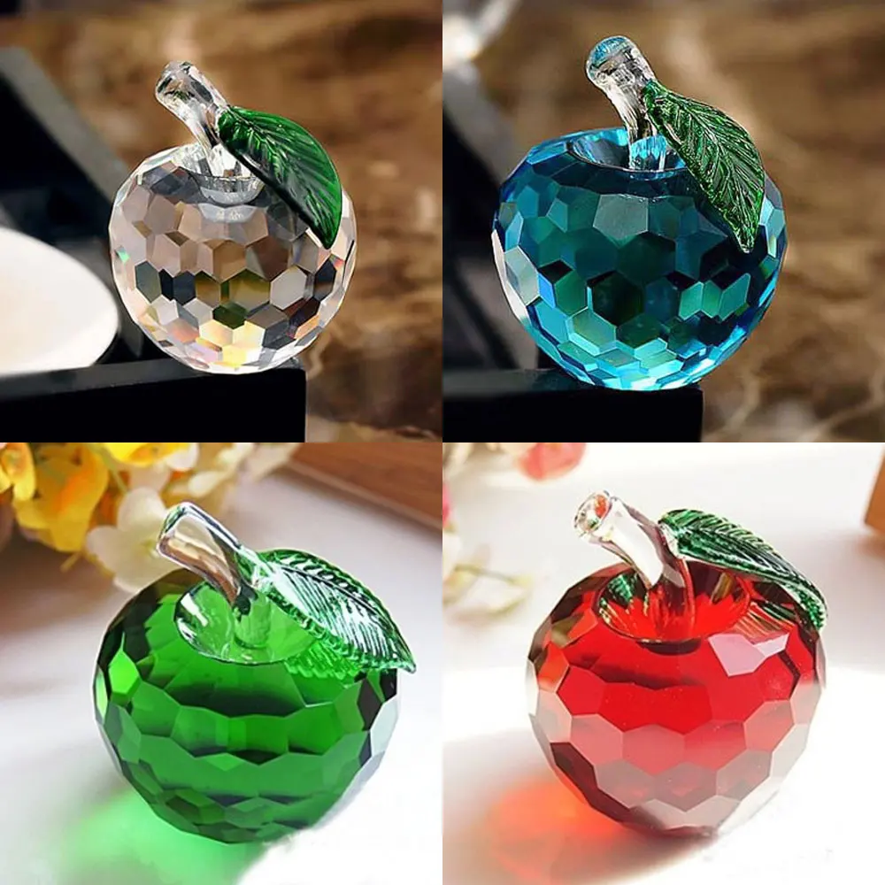 3D Blue Crystal Apple Figurines Sculpture Glass Fruit Paperweight Collection Fengshui Living room Home Decoration Christmas Gift