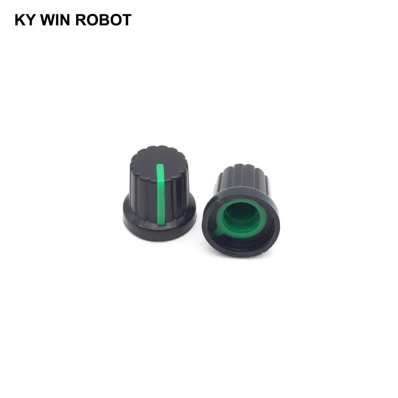 New 10 Pcs Green 6mm Shaft Hole Dia Plastic Threaded Knurled Potentiometer Knobs Caps