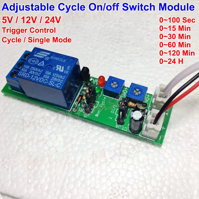 DC 5V 12V 24V Adjustable Time Trigger unlimited Cycle Timer Delay Turn On OFF Relay Switch module time control