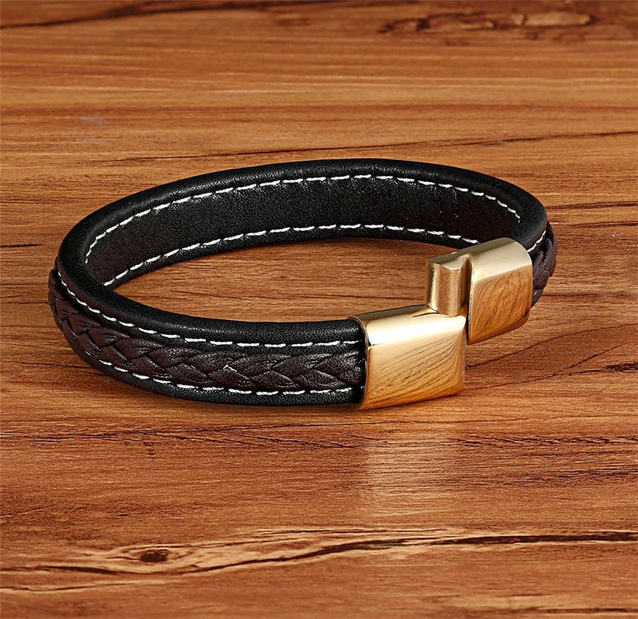 XQNI Cross Design Charm Leather Bracelet for Men Black/blue Braid Rope Chain Stainless Steel Magnetic Clasp Male Bangle Gifts