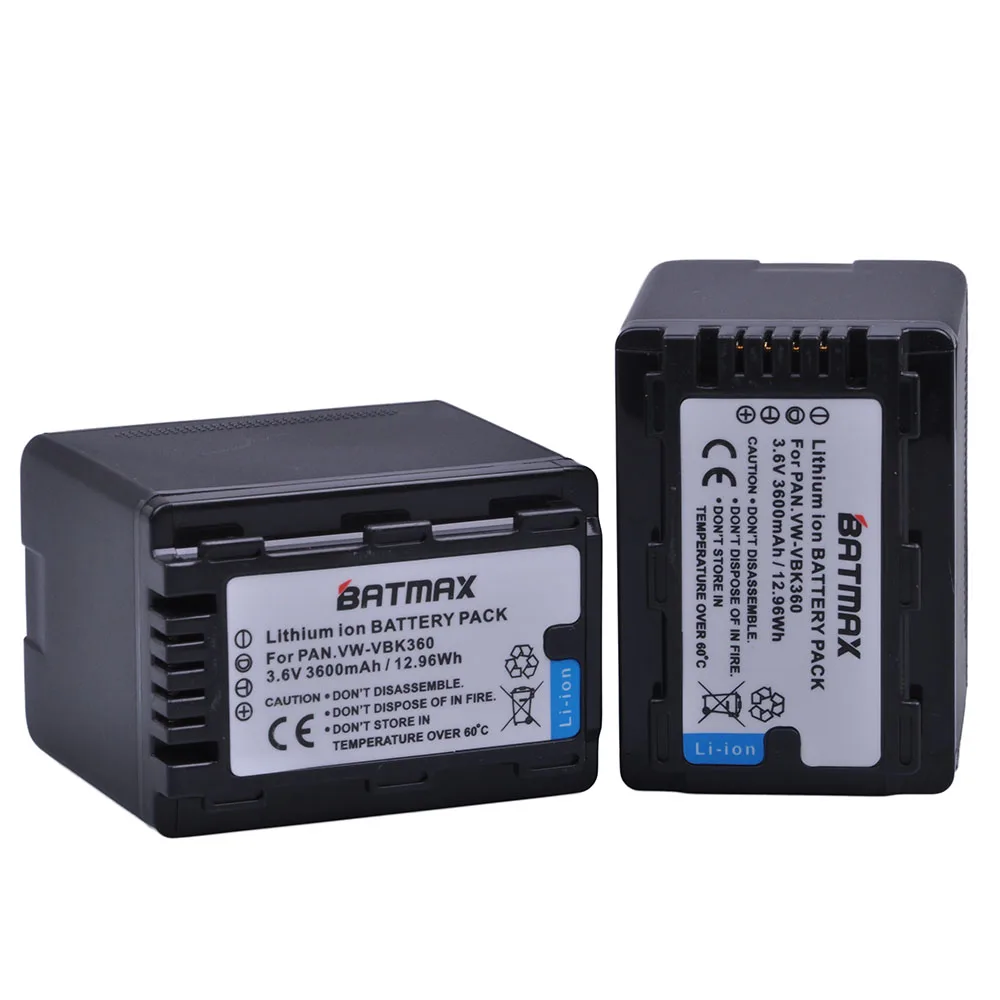 

Batmax 2pcs 3600mAh VW-VBK360 VBK360 Battery for Panasonic HC-V10 HC-V100 HC-V100M HC-V500 HC-V500M HC-V700 HC-V700M HDC-HS60