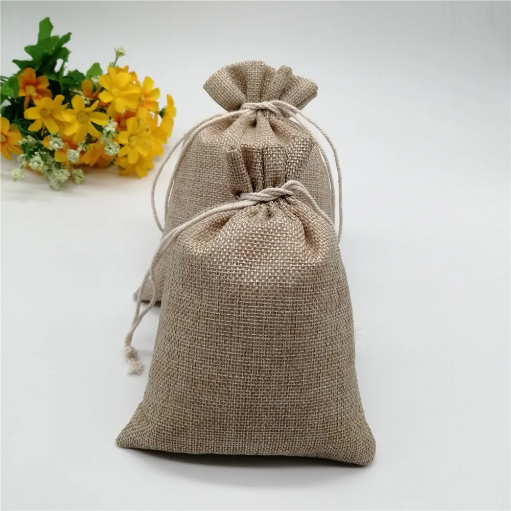 25pcs 6 sizes Linen Drawstring Gift Bags Natural Burlap Gift Candy Bag Wedding Party Favor Pouches Jute Jewelry Packaging Bags