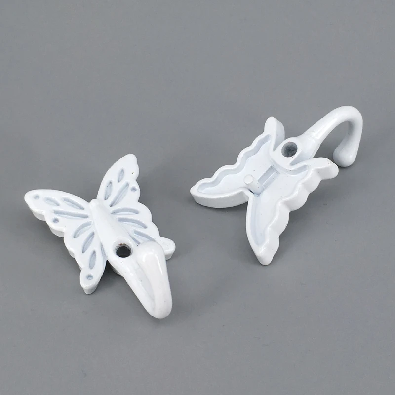 2PCS White Butterfly Wall Hook Coat Hat Hanger Kitchen Cupboard Cabinet Bedroom Wardrobe Bathroom Door Towel Hook Home Decor