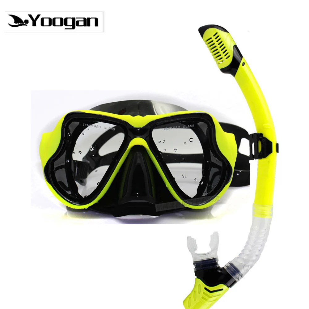 Yoogan myopia lens snorkel set Black silicone tempered lens scuba diving mask dry snorkel optical diving set for nearsighted