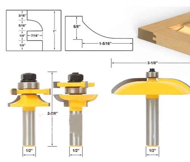 New 3Pcs/Set 1/2'' Shank Wood Door cutter Cover Rail & Stile bits Ogee Blade Cutter Panel Cabinet Router Bits Set Cabinet door