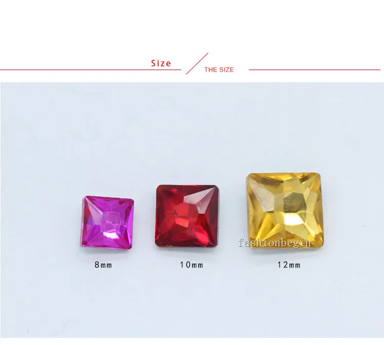 50p 8mm square color faceted glass fancy stone pointed foiled back crystal rhinestones jewelry Decoration shoes clothes material