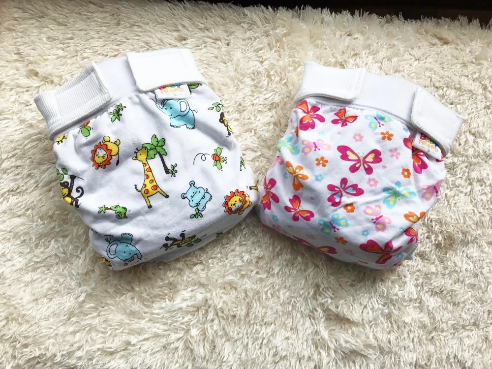 

Stock Pormotion 100% Cotton Diaper Covers Reusable Baby Diapers Hook-Loop Pocket Nappy Different Sizes Unisex Patterns 10 /Set