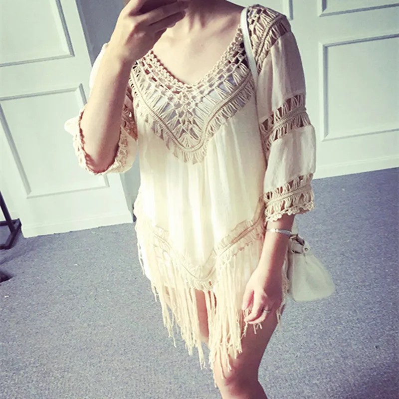 Summer Beach Sexy Women Casual Lace Hook Flower Tassel Fringed Sleeveless Slim Dresses Black Spliced Argyle Lace dress Vestidos