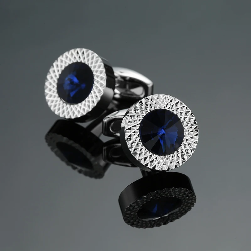 Novelty Luxury Blue White Crystal Cufflinks for Mens  Brand High Quality Design gold silvery Cuffbutton Shirt  Jewelry