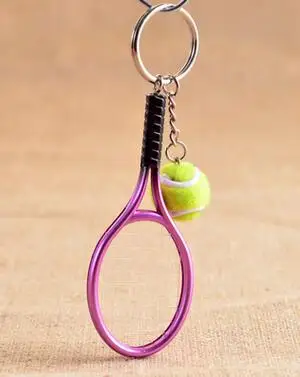 

100pcs/lot fedex fast woman man fashion casual tennis keychain 6colors alloy mini tennis key ring