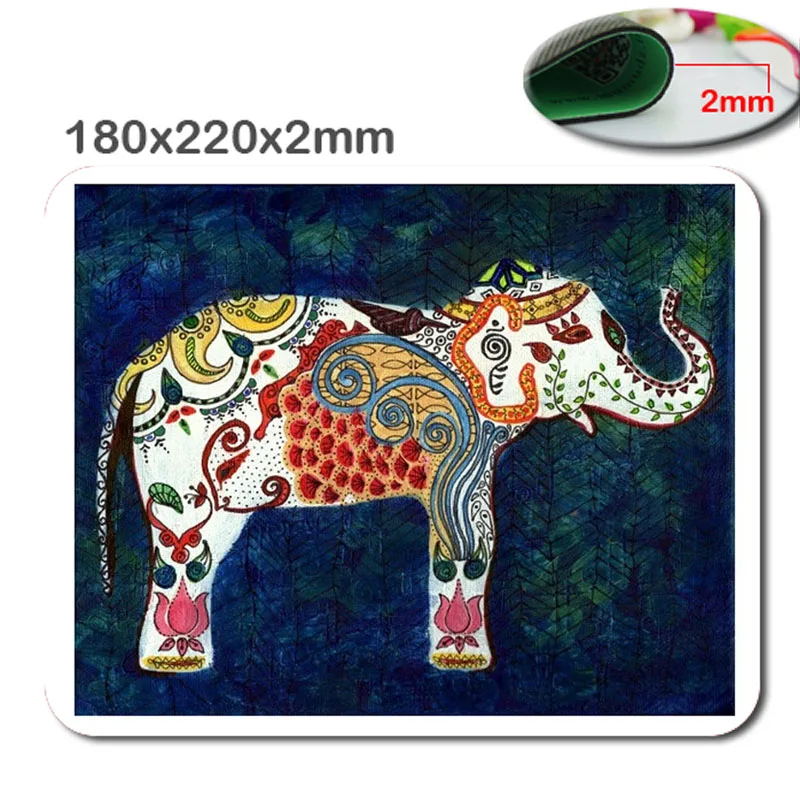 Rectangle Gaming Mouse Pad Mat With Aztec Elephant Image Cloth Cover Non-slip Backing in 220*180mm*2mm - accessory and 