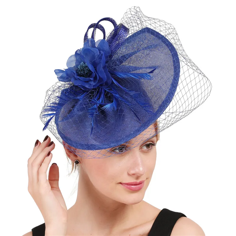 

Women Veil Pillbox Hat Fascinating Sinamay Fascinator Hat Hair Clip Headband Bowler Feather Bridal Wedding Party Derby Headwear