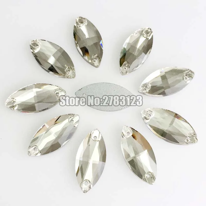 Free shipping Horse eye shape glass crystal clear white faltback sew on rhinestones with two holes diy/Clothing accessories