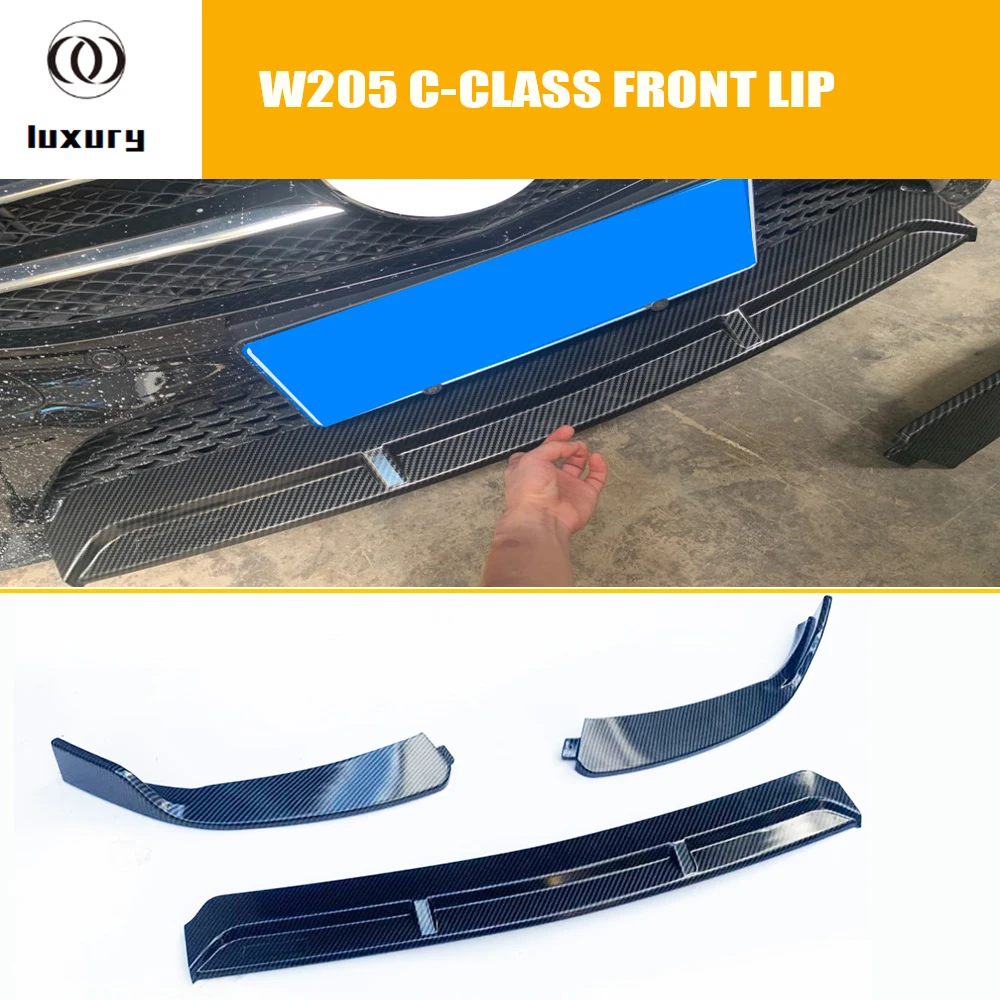 ABS Black front Bumper Chin Lip for Benz W205 C205 S205 C180 C200 C300 C43 with AMG Package Sedan Coupe Wagon 2019 - 2022