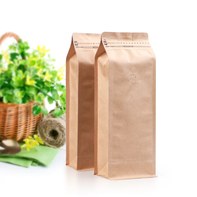 10pcs wholesale 1 pound volume kraft paper ziplock bag straight shape coffee beans packaging bag eight side seal with valve