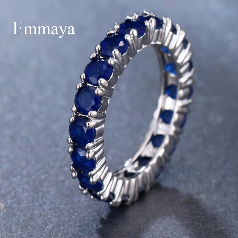 Emmaya White Blue Green Red Zircon Fashion Design Ring Round Silver Color AAA Zircon Finger Rings For Women Jewelry Party Gift