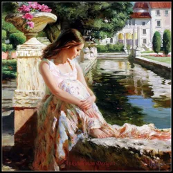 Needlework for embroidery DIY DMC High Quality - Counted Cross Stitch Kits 14 ct Oil painting - Girl at Poolside