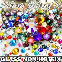 Unghie Artistiche Cystals Mix di Colori di Formati di Vetro Non Hot Fix Posteriore Piana Del Rhinestone SS3 SS4 SS5 SS6 SS8 SS10 SS12 SS16 SS20 SS30 Glitters