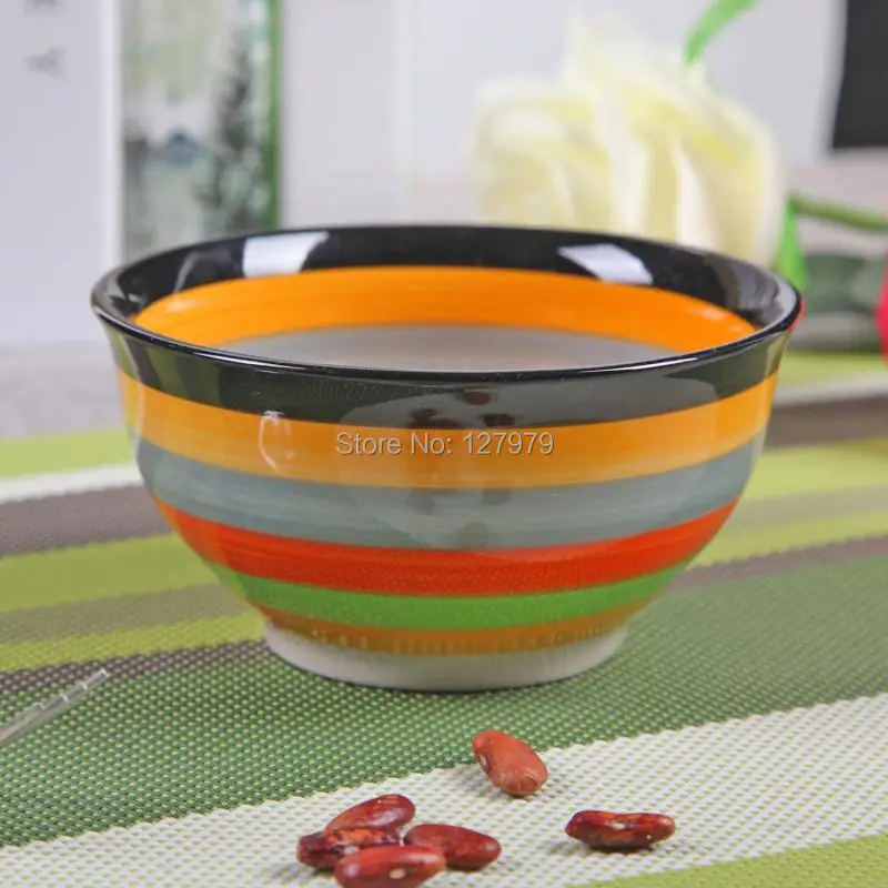 Color stripe ceramic bowl dinner set bowls set rice bowl ceramic tableware, 2pieces/lot