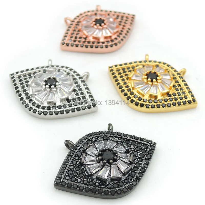 

25*17*4mm Micro Pave Black&Clear CZ Eye Charm Of Double Circles Fit For Women As Necklaces Accessory