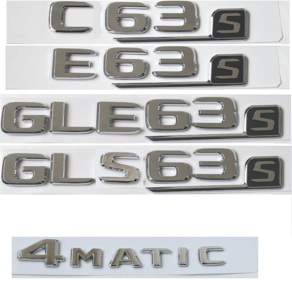 Shiny Silver Chrome Letters Number Trunk Emblems Badges for Mercedes Benz AMG C63 E63s S63 S CLS63s GLE63s GLS63s 4MATIC