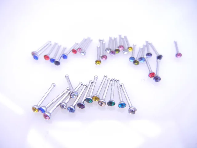 

120pcs/lot Free Shipping Gem Nose Rings mix Colors Nostril Nose Ring Screw Studs Body Piercing Jewelry