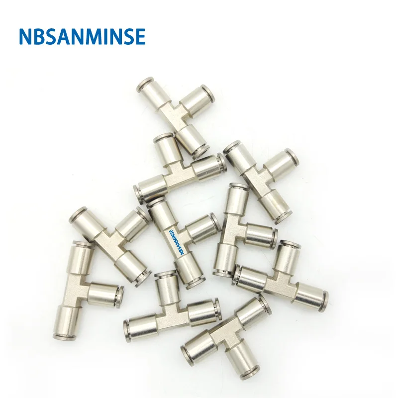 10Pcs/lot MPUT 04/06/08/10/12 Brass Fitting Union Tee All Metal Pneumatic Air Fitting Tube Fitting NBSANMINSE