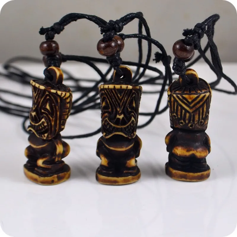 Tiki Resin Carving Pendant Necklace Maori Amulet Lucky Gift Tribal Totem Fashion Jewelry