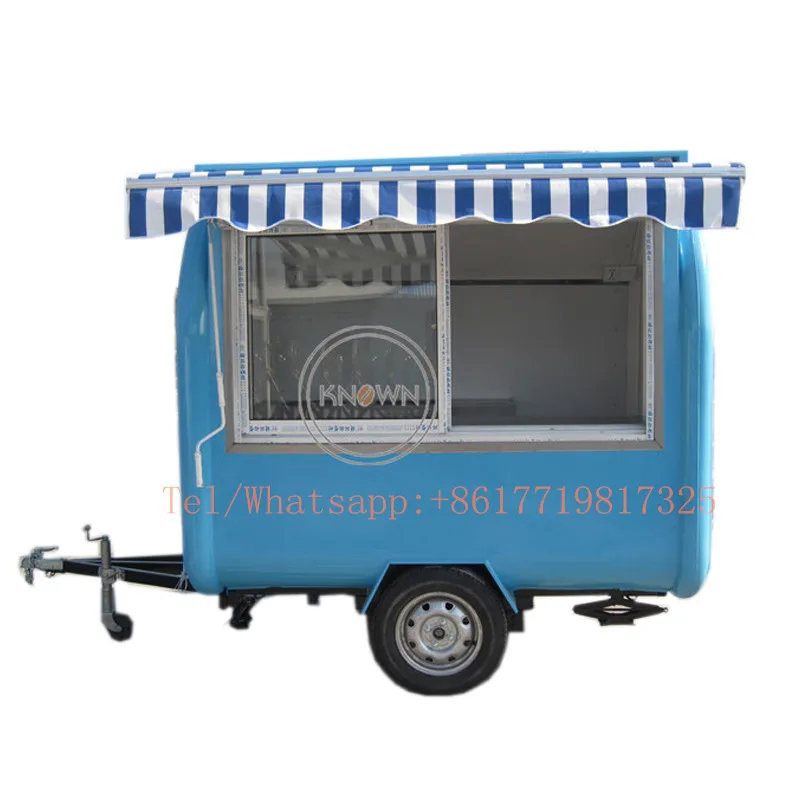 220cm Blue Color Bubble Tea Hot Dog Coffee Mobile Food Cart With Awning Catering Trailer Food Truck Vending Kiosk