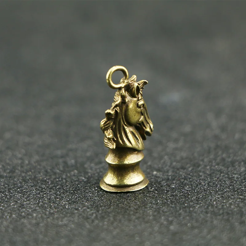 Brass Handmade Chess Horse Pendant for Keychains Copper Chinese Zodiac Horse Head Key Rings Pendants Car Key Hanging Men Jewelry