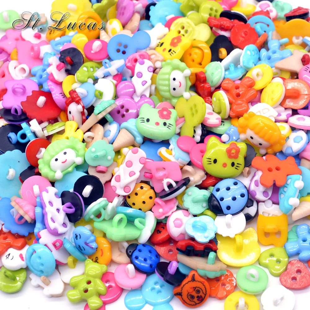 50pcs/lot random mixed colorful plastic button for kids sewing buttons clothes accessories crafts child cartoon button