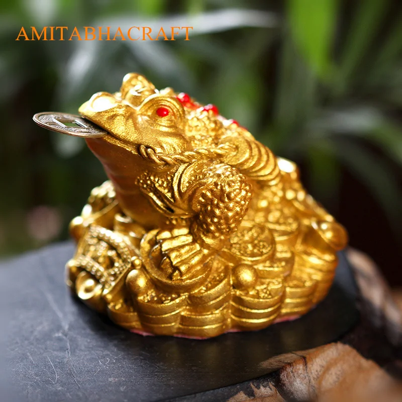 Lucky Fortune Golden Forg China Feng Shui Three-legged Toad Ornaments Opening Gift Desk Home Living Room Crafts