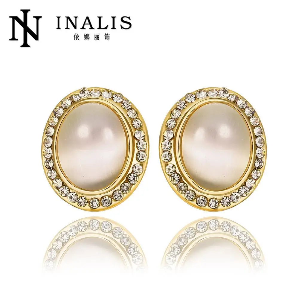 INALIS Top Quality!Nickle Free GoldPlated CZ Crystal Opal Studs Earrings Fashion Jewelry Crystal Earrings Jewelry E954