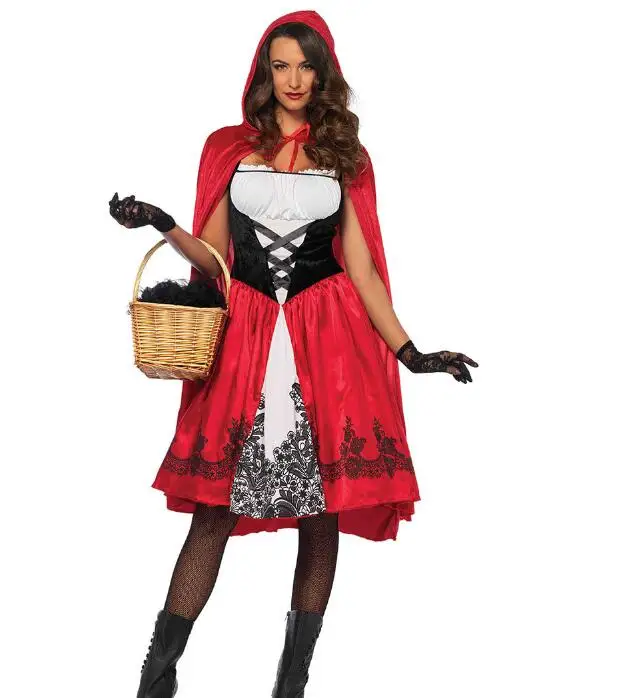 Disfraz de Cosplay de Halloween para mujer adulta, Caperucita roja con capucha, disfraces de espectáculo de escenario, vestido + chal