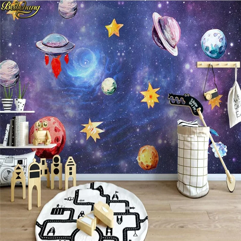 beibehang Children's room wall painting cartoon star universe galaxy background baby bedroom ceiling space wallpaper mural