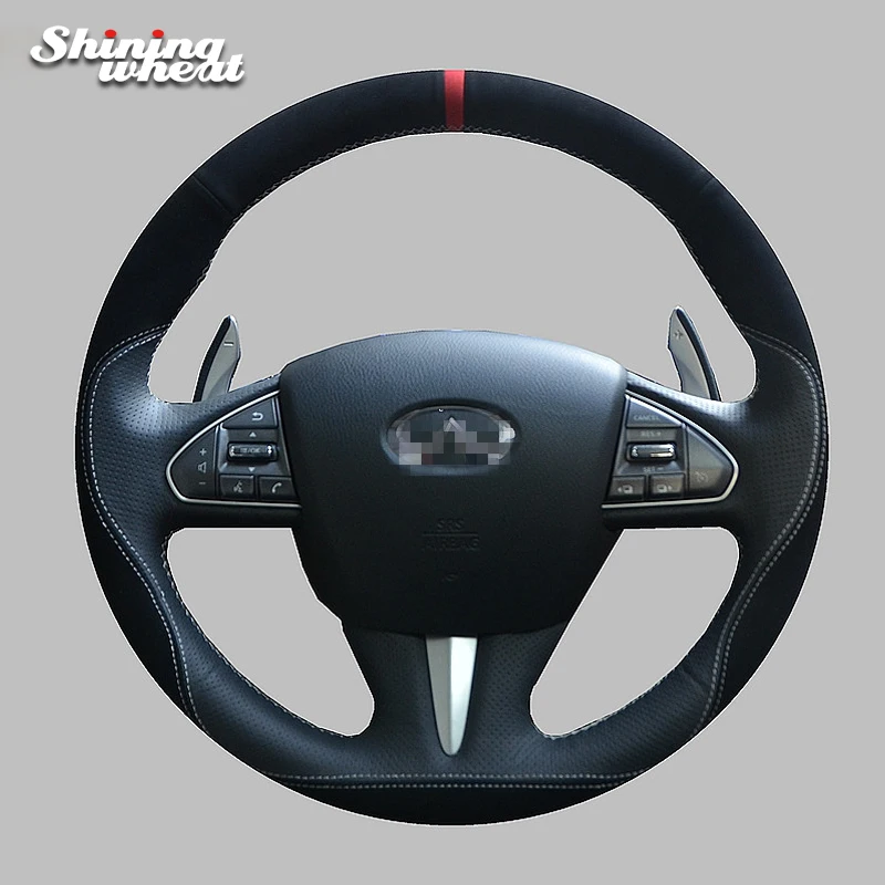 

Shining wheat Black Gray Leather Black Suede Car Steering Wheel Cover for Infiniti Q50 2014 2015 QX50 2015