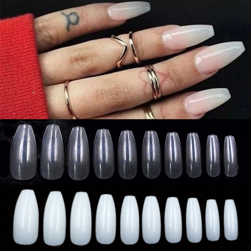 

Professional 500pcs Ballerina Fake Nail Art Tips Clear Nature False Coffin Shape Full Cover Artificial Manicure Sets