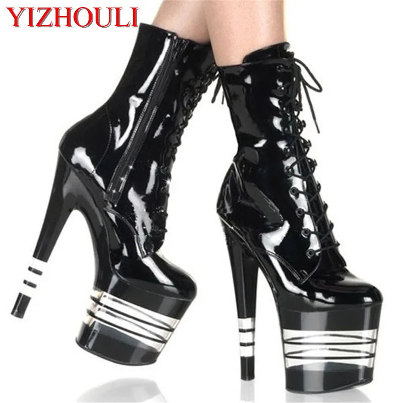 Unique stripe crystal bottom low-cut boot, 20cm high heels, fine with European and American nightclubs sexy lap-dancing boots