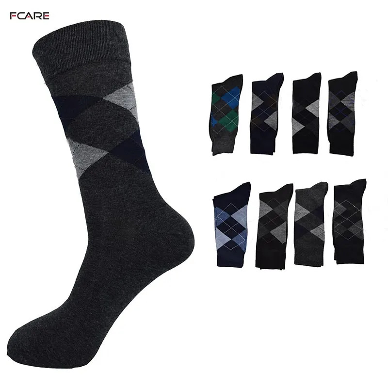 

Fcare 4PCS=2 pairs 40, 41, 42, 43, 44 dress business socks long leg calcetines Rhombic Print autumn winter warm Male Sock