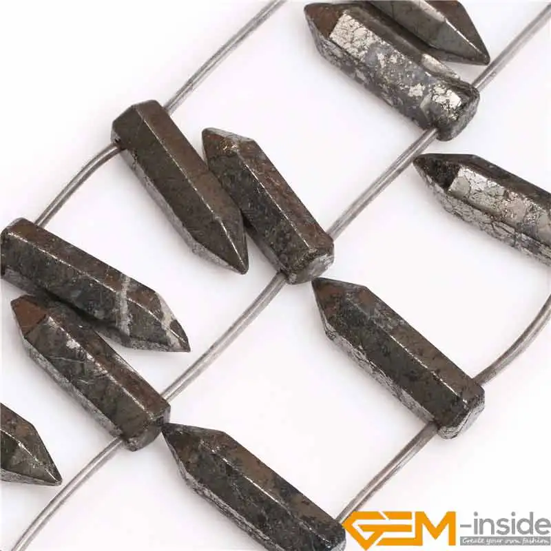 

34mm Gray Natural Pyrite Wand Worry Stone Semi Precious Cocktail Charkra Pendant Jewelry Loose Bead For Women Wholesale